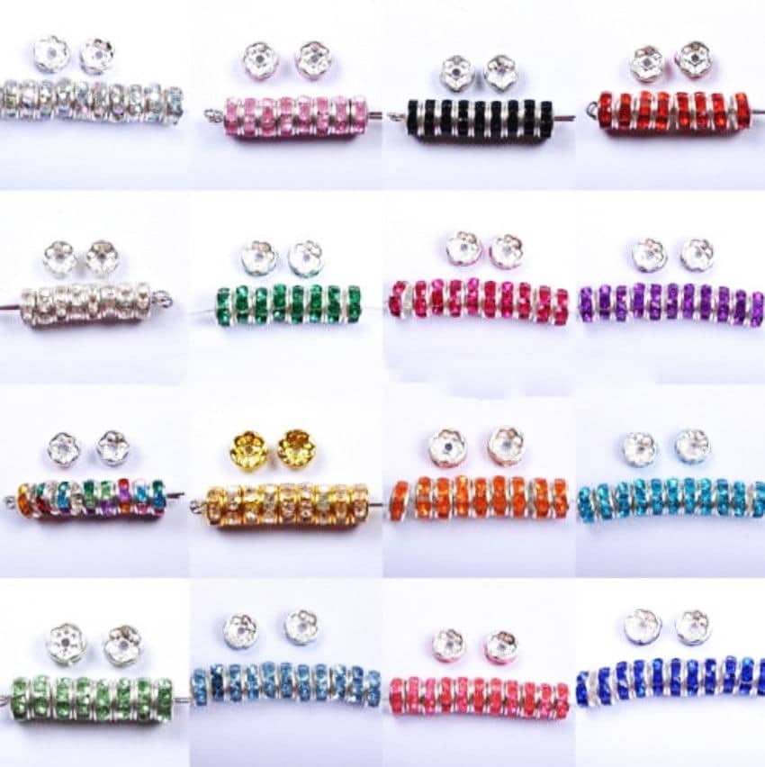 Rondelle spacers, rhinestone spacers, plated 8mm crystal bead spacers, assorted mixed colors