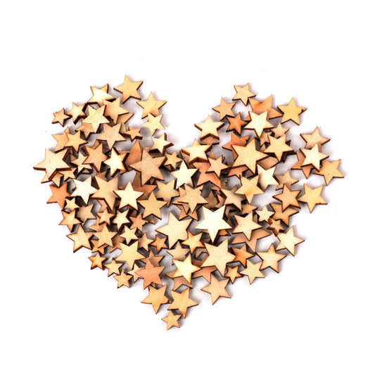 Star wooden tiny charms, assorted natural wood Craft Stars, laser cut star bead mix no hole