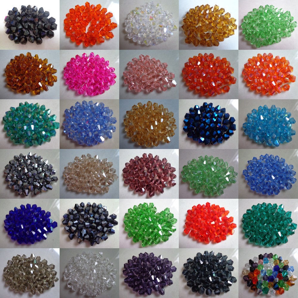 Bicone bead strands, 4mm beads, full strand, pick your colors, bulk beads, glass bead strand, black, red, green, blue, pink, orange clear
