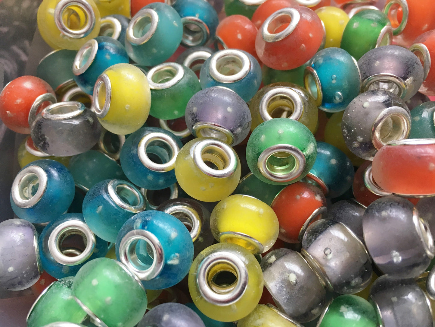 Glass European Glow in the Dark Beads , Luminous mix, assorted color big hole beads