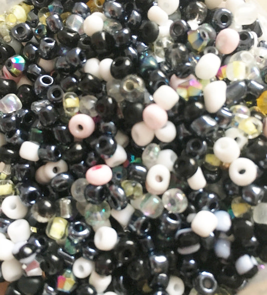 Black Seed Bead Mix , assorted colors and sizes glass  beads incudes pinks