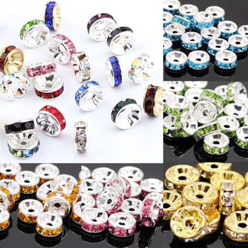 Rondelle spacers, rhinestone spacers, plated 8mm crystal bead spacers, assorted mixed colors