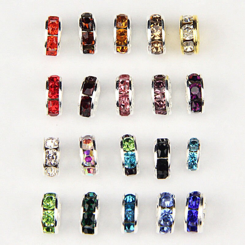 Rondelle spacers, rhinestone spacers, plated 8mm crystal bead spacers, assorted mixed colors