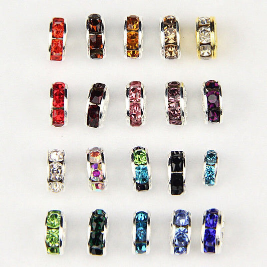Rondelle spacers, rhinestone spacers, plated 8mm crystal bead spacers,  assorted mixed colors