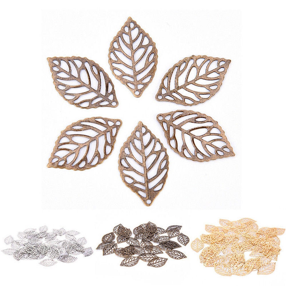 Leaf Charms, filigree Connectors Filigree Bronze, silver, Gold pick color cutout nature charms