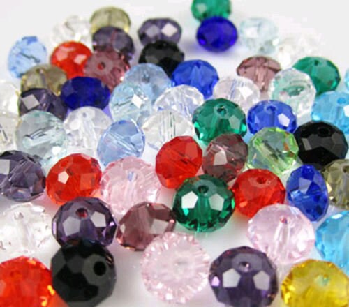 Faceted rondelle glass beads, 6mm crystal glass bead mix in assorted colors, 6x4mm bead mix