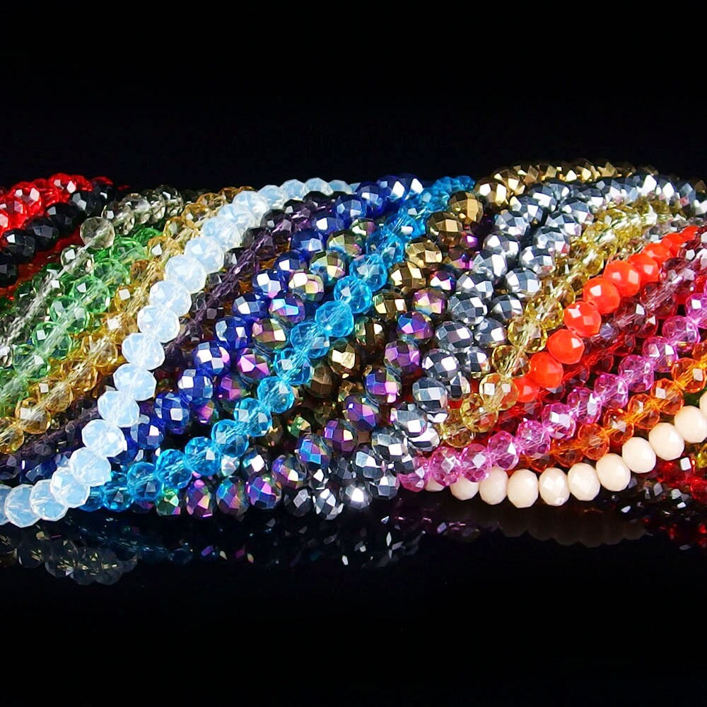 Faceted rondelle glass beads, 6mm crystal glass bead mix in assorted colors, 6x4mm bead mix