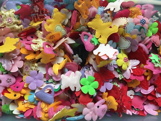 Assorted Applique Lot , mixed colors and styles , styles stars flowers skulls handbags rabbits stars hearts teddybears