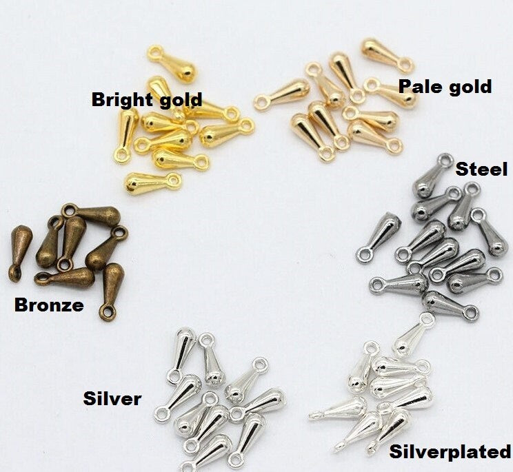 Tiny drop charms, teardrop metal charm, Gold , silver plated, bronze, pale gold , rose gold tiny charms mini drop charm