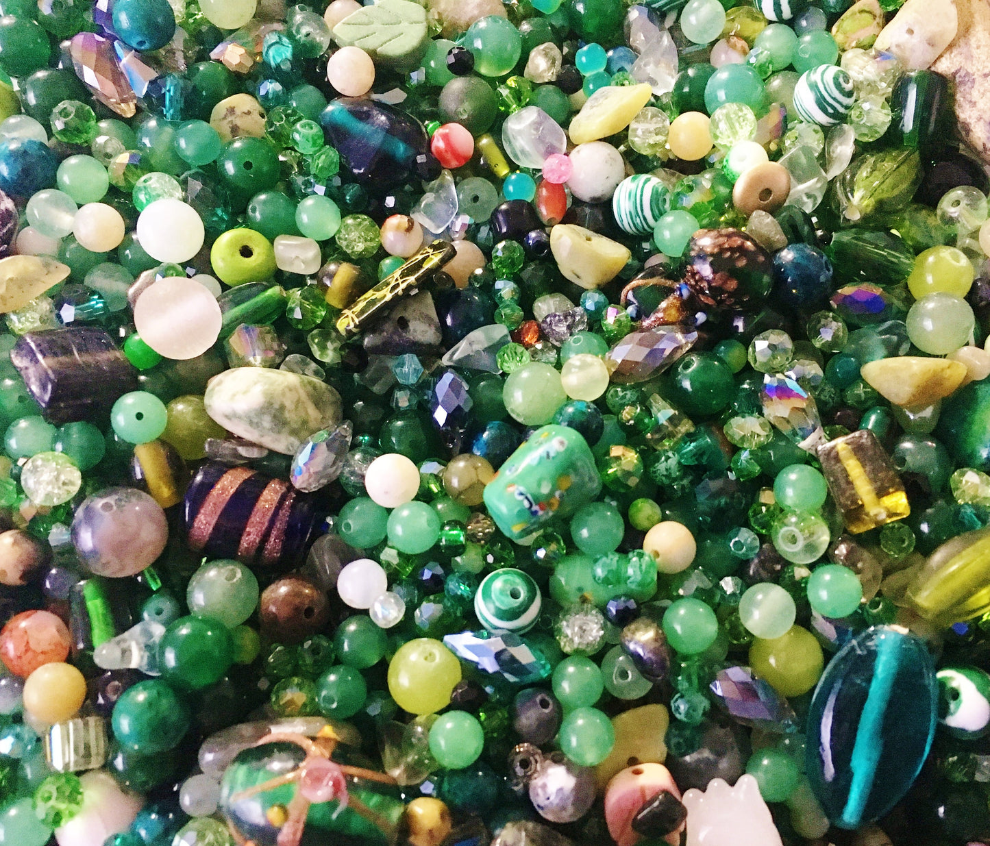 Green Bead soup, bulk Bead Mix in assorted Crystal Glass Bulk beads mixed sizes bulk green beads