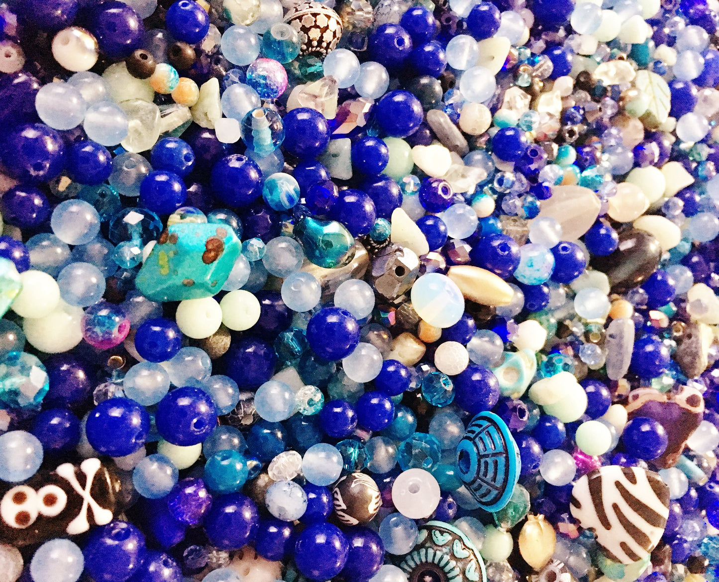 Blue bead soup mix, bulk bead mix blue creams Bead Mix Glass assorted styles beads in different sizes and styles clear opaque mix