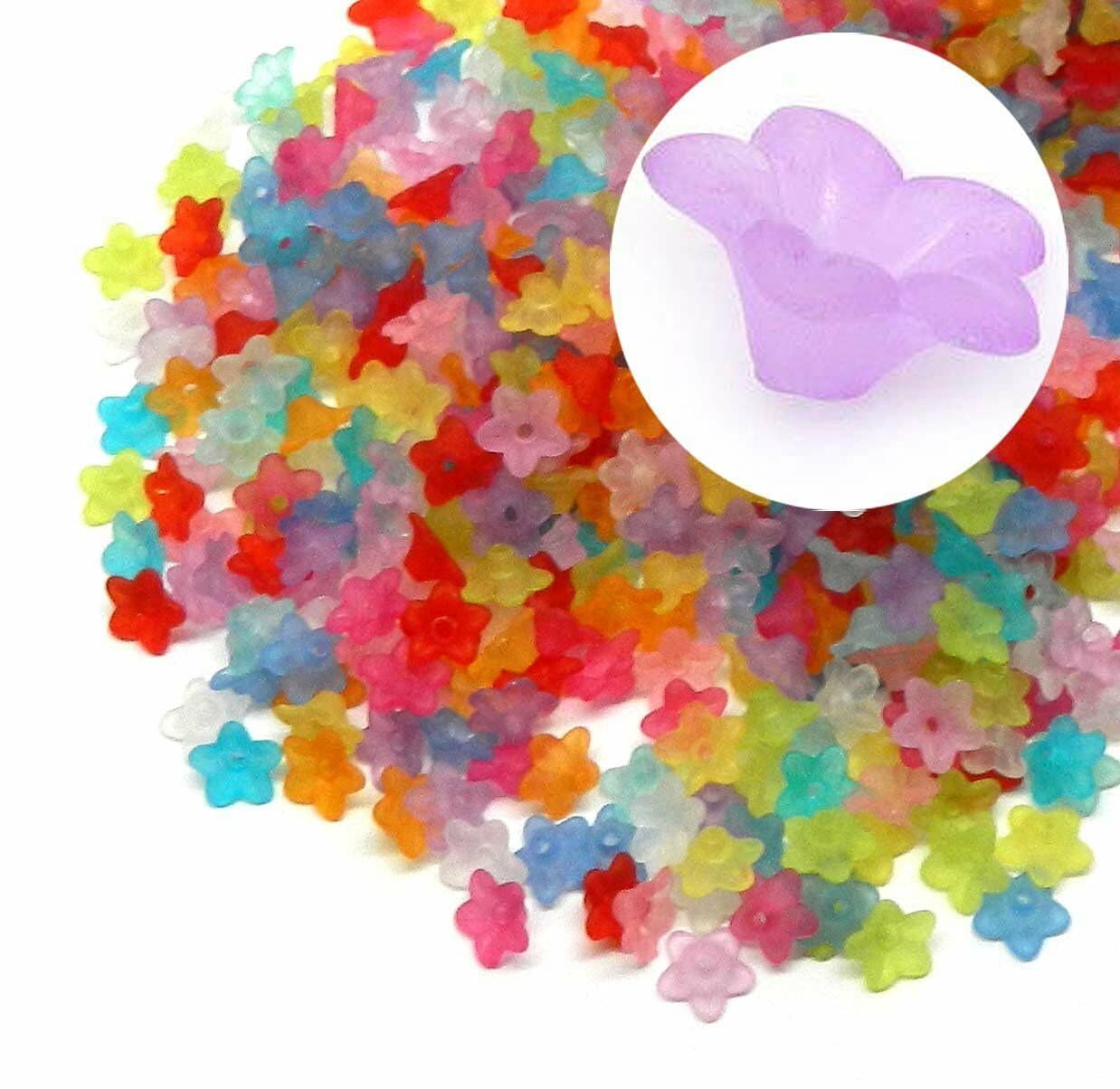 Flower bead cap mix, assorted bulk actylic flowers in mixed colors and styles, lightweight beads jewelry making