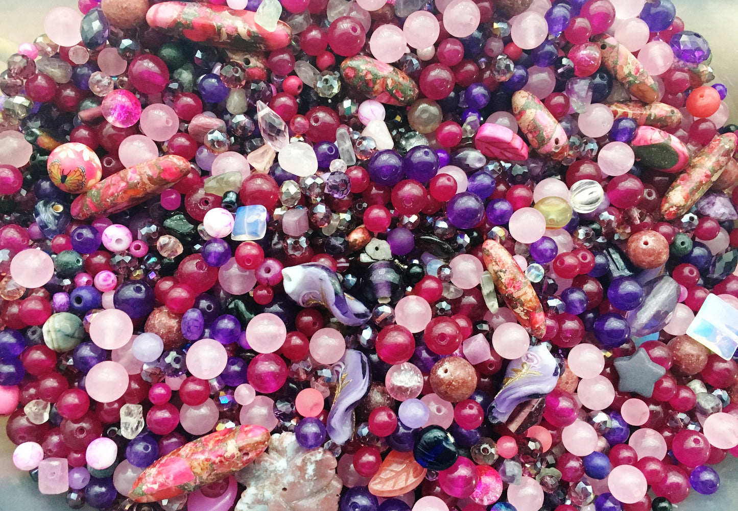 Pink bead soup BIG Bulk Purple bead mix red beads Bead Mix crystal Glass assorted mix variety bead bulk pack size 100-200 gram