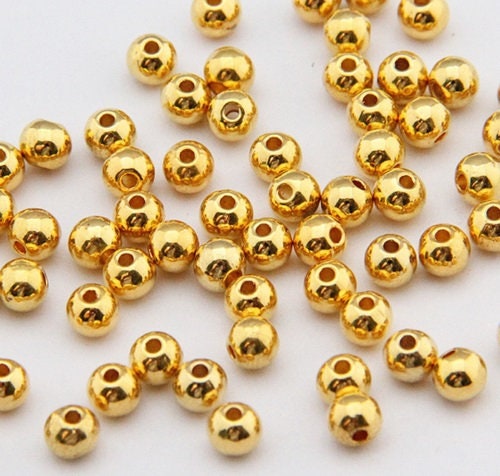 Gold plated spacers, 6mm metal bead mix, smooth bracelet beads