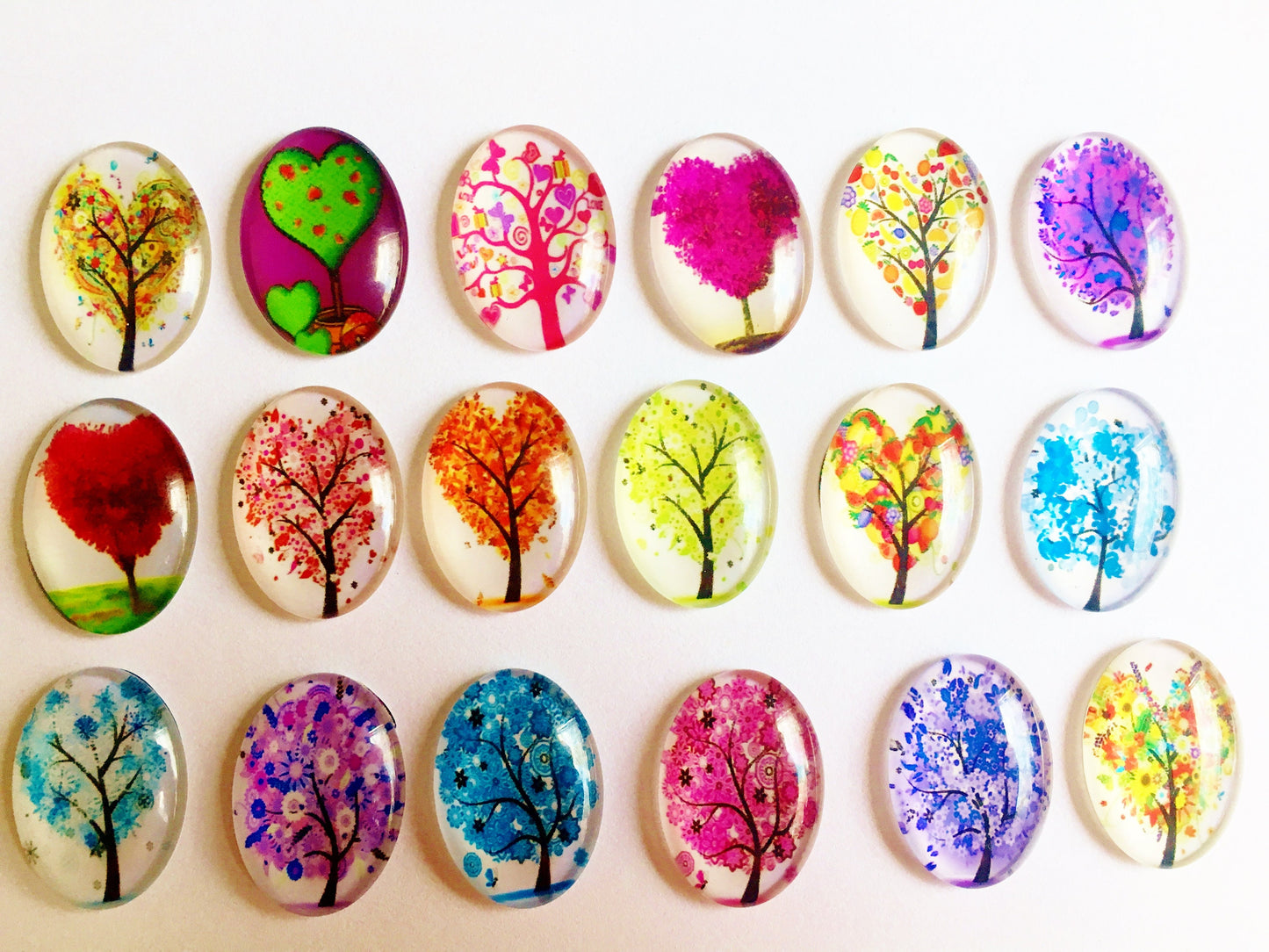 Tree cabochon, Glass oval cabochon tree lot for jewelry pendant charm mix trees 18mm x 25mm , clearance