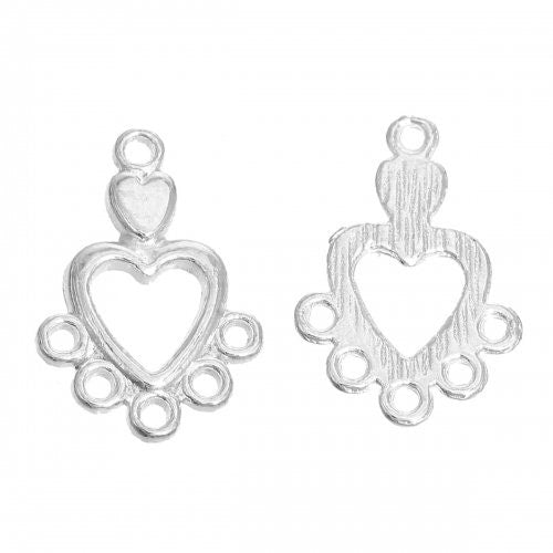 Heart cutout connector charm, Silver plated 5 hoop heart finding
