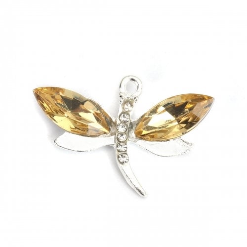 Dragonfly charms, acrylic Rhinestone large dragonflies on metal alloy in assorted colors