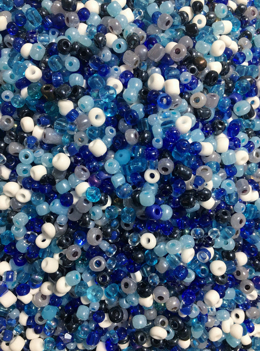 Blue Seed Bead Mix , assorted colors and sizes  glass bulk bead mix