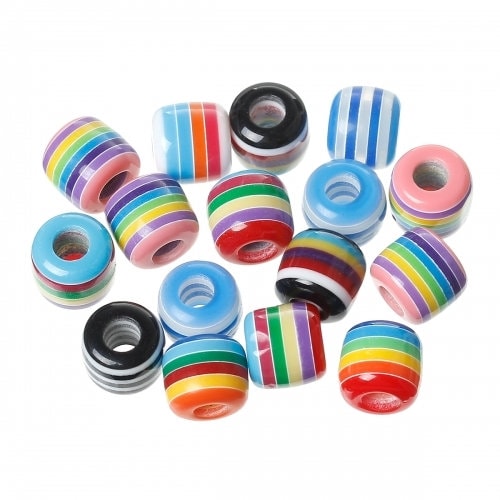 European bead mix, Rainbow striped Acrylic European Big Hole Bead , assorted mix of colors