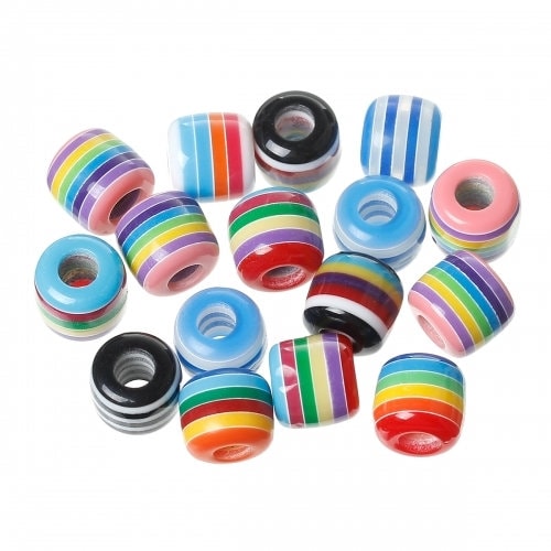 European bead mix, Rainbow striped Acrylic European  Big Hole Bead , assorted mix of colors
