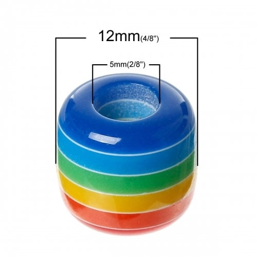 European bead mix, Rainbow striped Acrylic European Big Hole Bead , assorted mix of colors
