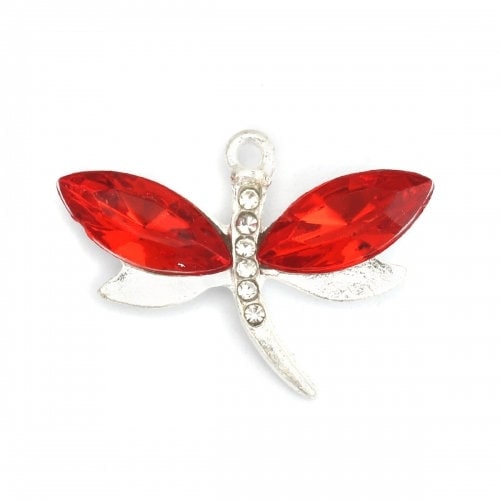 Dragonfly charms, acrylic Rhinestone large dragonflies on metal alloy in assorted colors