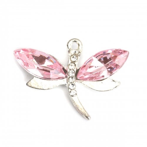 Dragonfly charms, acrylic Rhinestone large dragonflies on metal alloy in assorted colors