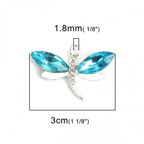 Dragonfly charms, acrylic Rhinestone large dragonflies on metal alloy in assorted colors