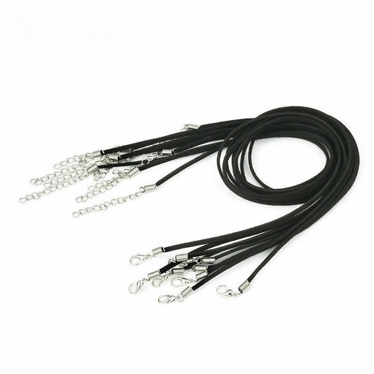 Suede cord pendant lot, DIY necklace cords bulk Black with Lobster Clasps 17 plus extender chain DIY pendant