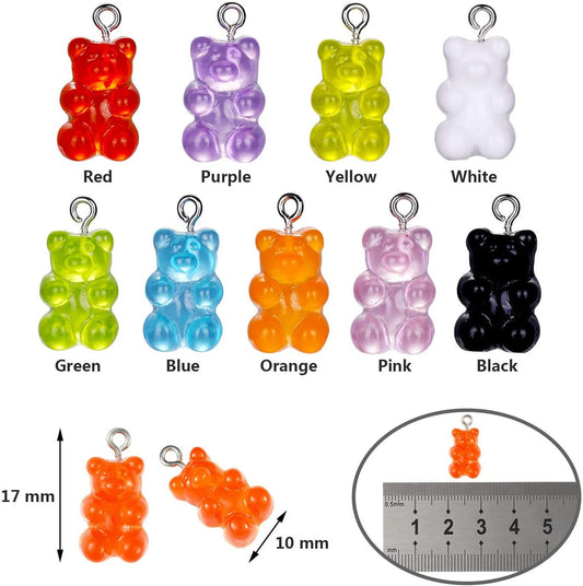 Bear Charms , clear and opaque, resin pendant charms. assorted color bears in mixed charm lot or single colors