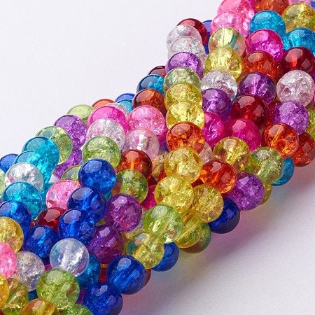 Glass crackle bead mix, 8mm assorted  mixed color glass and duo tones multicolored bead lot variety choices