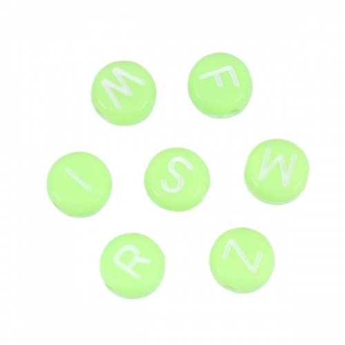Alphabet bead, clear green with white letters, 7mm round letter beads, choose your letter or bulk beads, DIY bracelet beads