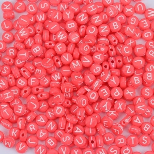 Coral pink Alphabet letter Beads orangey red coral beads Round Acrylic 7mm letter beads Pick your beads bulk bead lot mixed letters