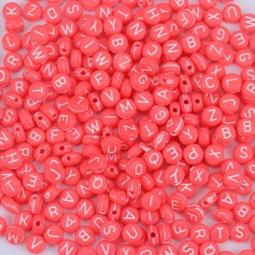 Coral pink Alphabet letter Beads  orangey red coral beads Round Acrylic 7mm letter beads Pick your beads bulk bead lot mixed letters