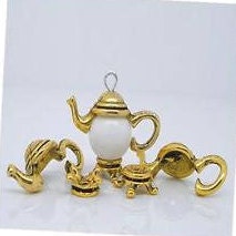 Teapot Bead Cap, gold 3D charm with top and bottom, two piece sets