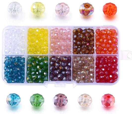 Faceted rondelle glass beads, 6mm crystal glass bead mix in assorted colors,  6x4mm bead mix