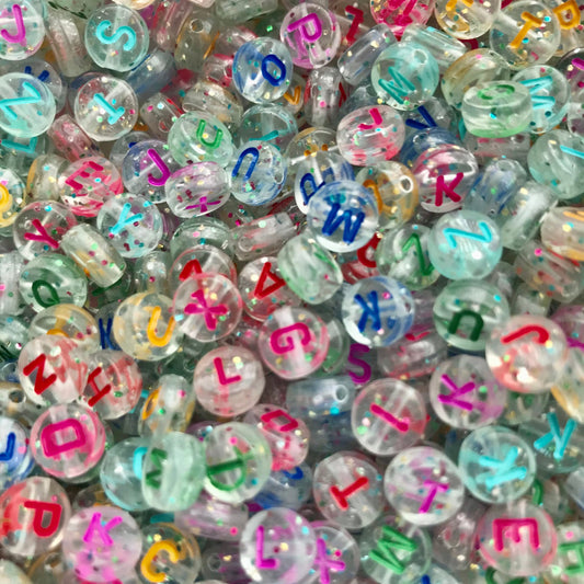 Glitter clear color alphabet letter bead assorted glitter letter Round Acrylic 7mm letter beads mixed pick lot