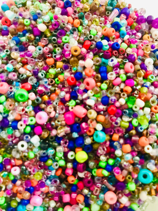Seed Bead Mix in mixed colors, glass assorted size beads, rainbow color mix