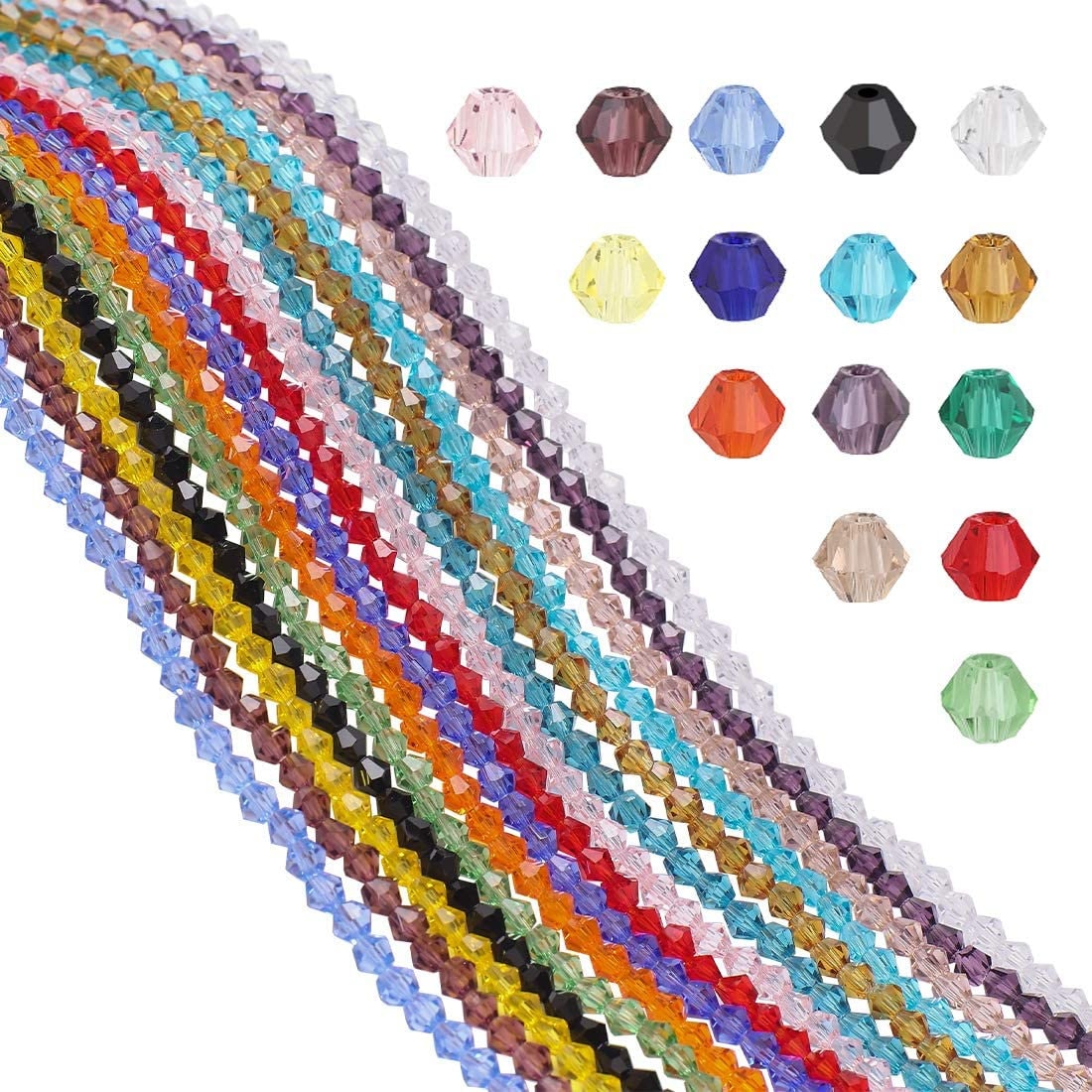Bicone bead strands, 4mm beads, full strand, pick your colors, bulk beads, glass bead strand, black, red, green, blue, pink, orange clear