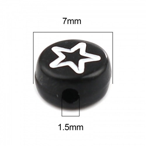 Galaxy bead lot, assorted heart flower moon and star beads, mixed colors with black pattern, 7mm fits alphabet beads