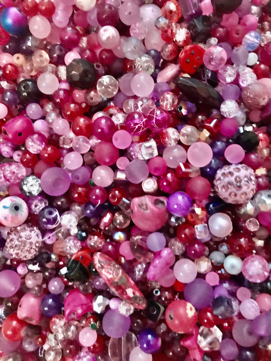 Pink bead soup BIG Bulk Purple bead mix red beads Bead Mix  crystal Glass assorted mix variety bead bulk pack size 100-200 gram