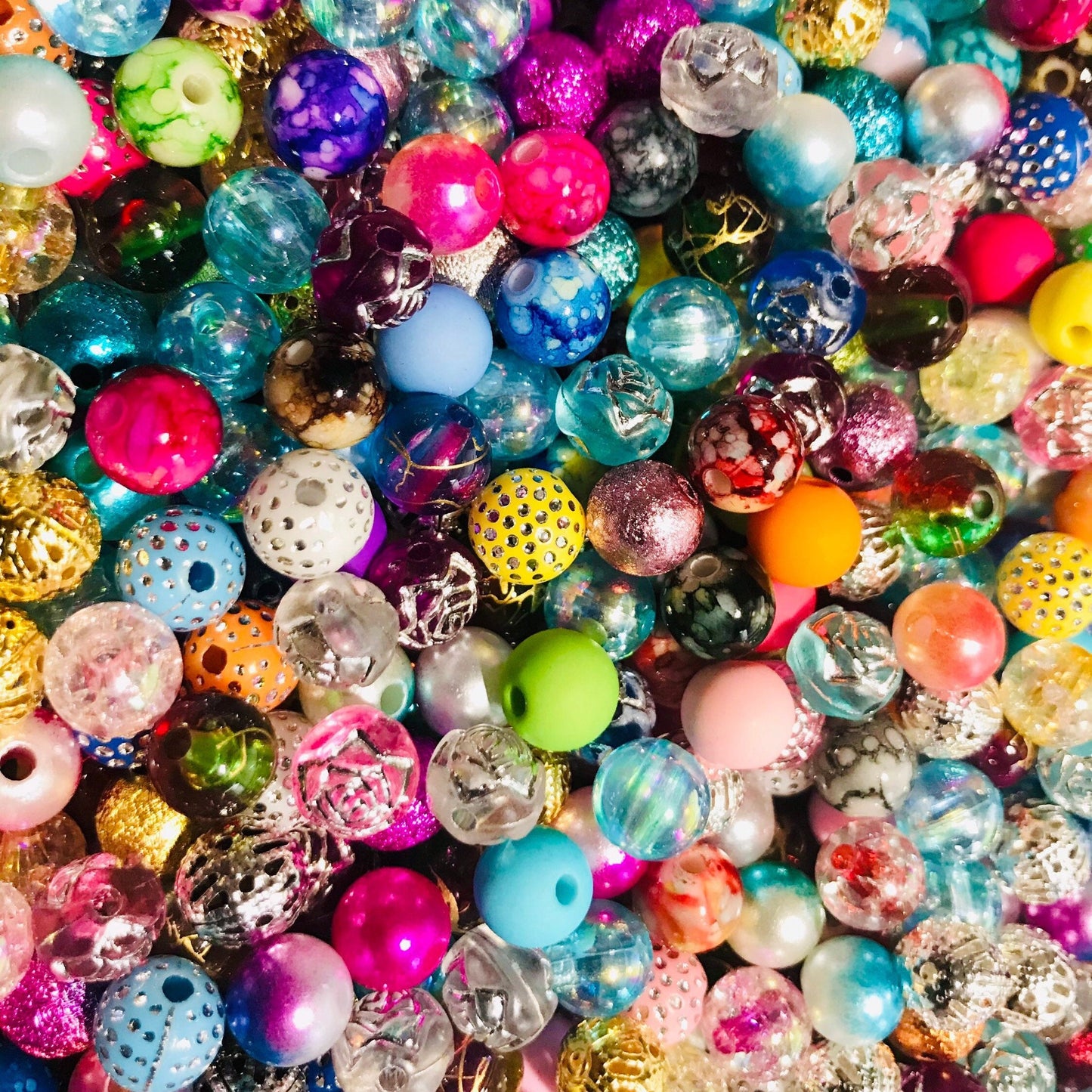 Bubblegum bead mix, 10mm assorted acrylic beads, mixed colors and styles