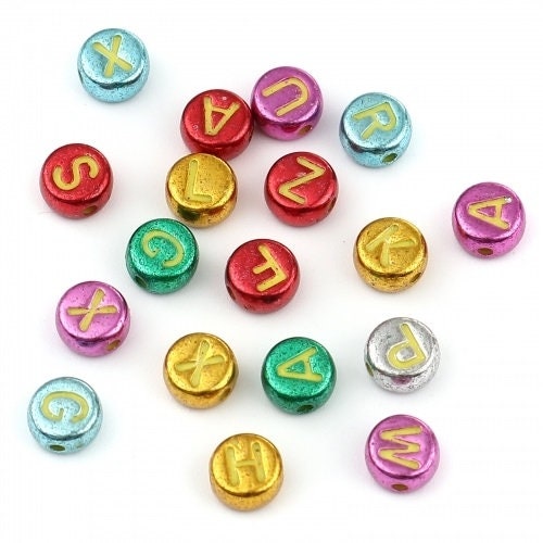 Metallic letter beads, alphabet letter beads assorted metallic Beads Round Acrylic 7mm letter beads Pick your beads bulk bead lot
