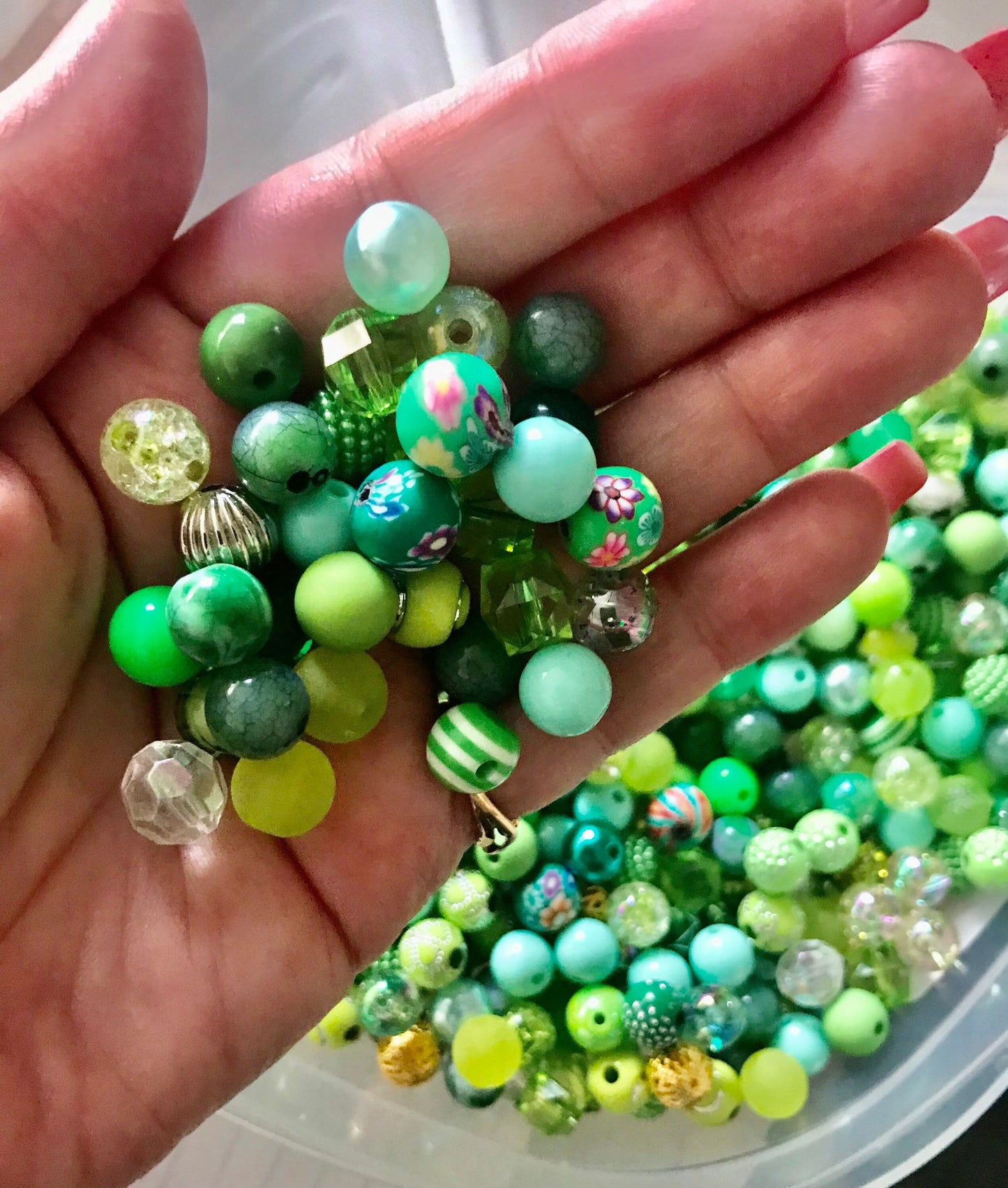 Green bubblegum bead mix, Acrylic 10mm assorted mix Green and Gold theme mix styles pick lot variety mix