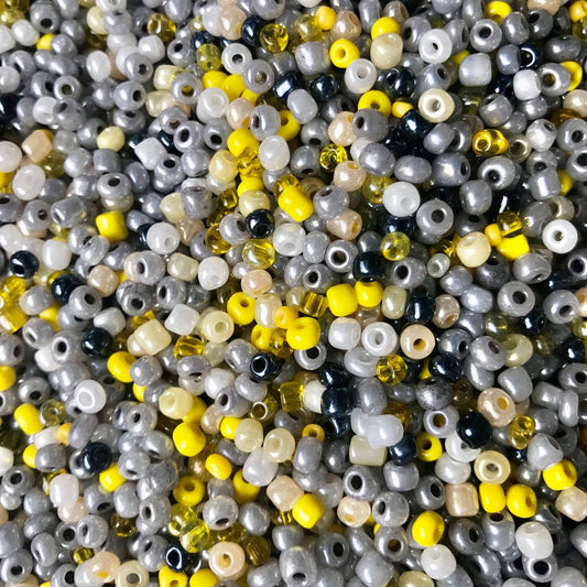 Yellow bulk seed bead mix, assorted colors and sizes bulk bead mix