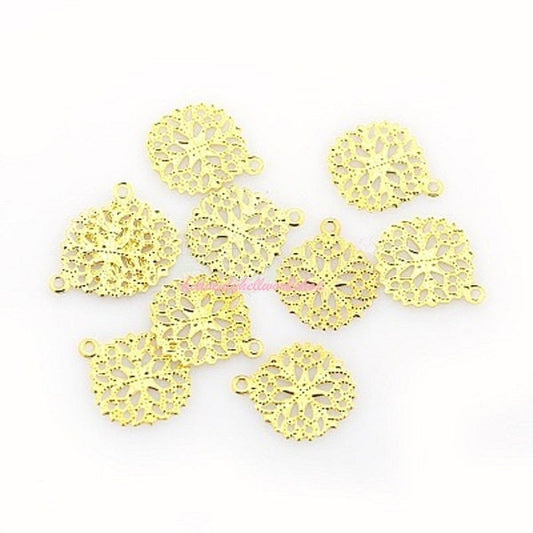 Round Filigree flower cutout Findings Charms Pendants, Golden small round light finding