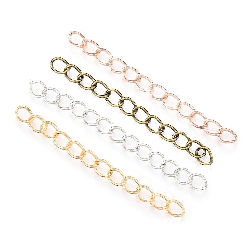 chain extenders silver plated curb chain, rose gold, bronze, gold chain or gunmetal extender tail extender 50mm length curb chain
