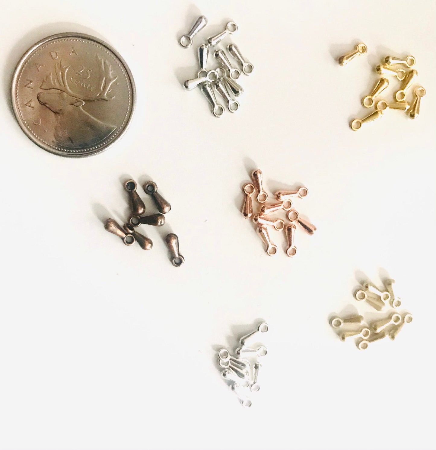 Tiny drop charms, teardrop metal charm, Gold , silver plated, bronze, pale gold , rose gold tiny charms mini drop charm