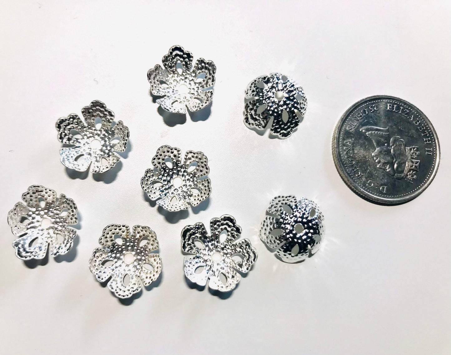 Silver Filigree bead caps 14mm flexible moldable caps silver plated bead cap light finding lot