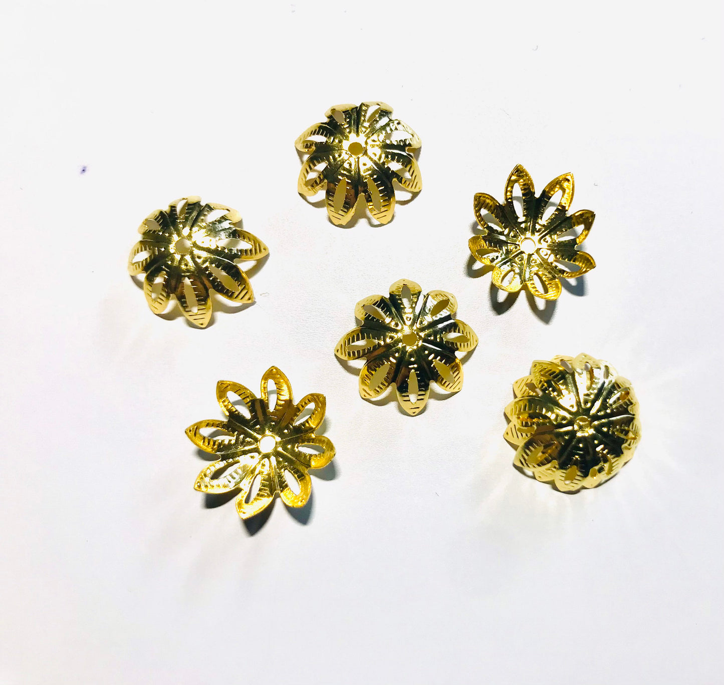 Filigree bead caps Gold plated Filigree bead caps 14mm flexible moldable caps gold plated bead cap light finding lot